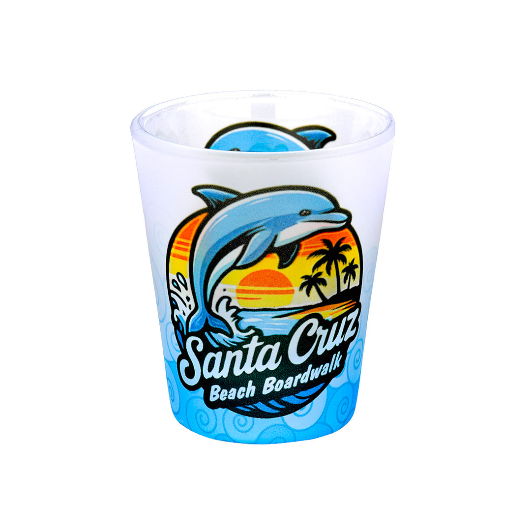 Boardwalk Dolphin Sunset Frosted Shot Glass